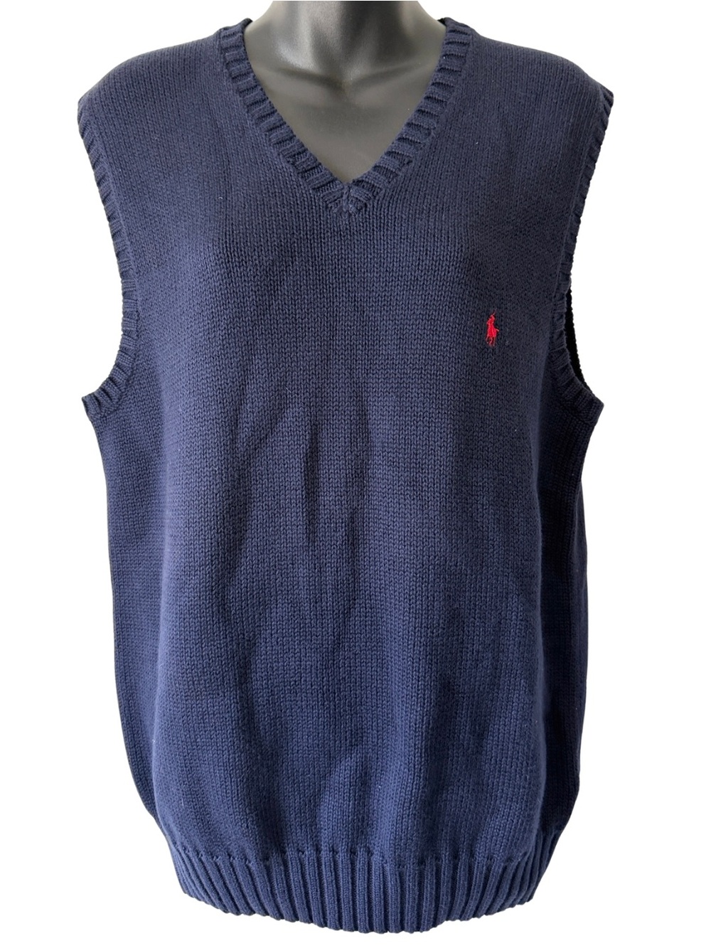 Polo by Ralph Lauren Navy Blue V-Neck Knit Vest Mens Small Red Logo Preppy